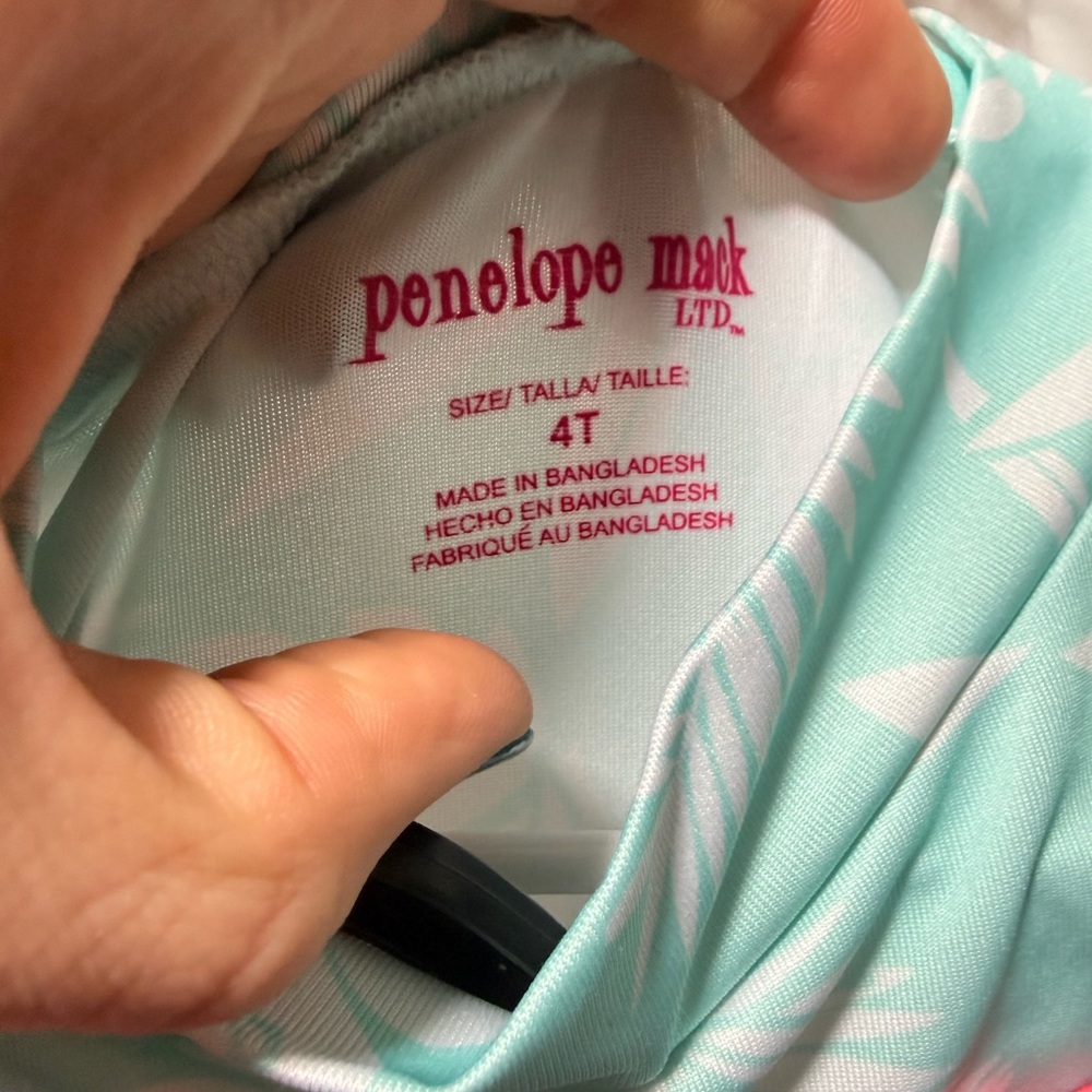 Penelope Mack Long Sleeve Swim Set with Pink Flamingo Print - Aqua/Pink - Picture 3 of 4